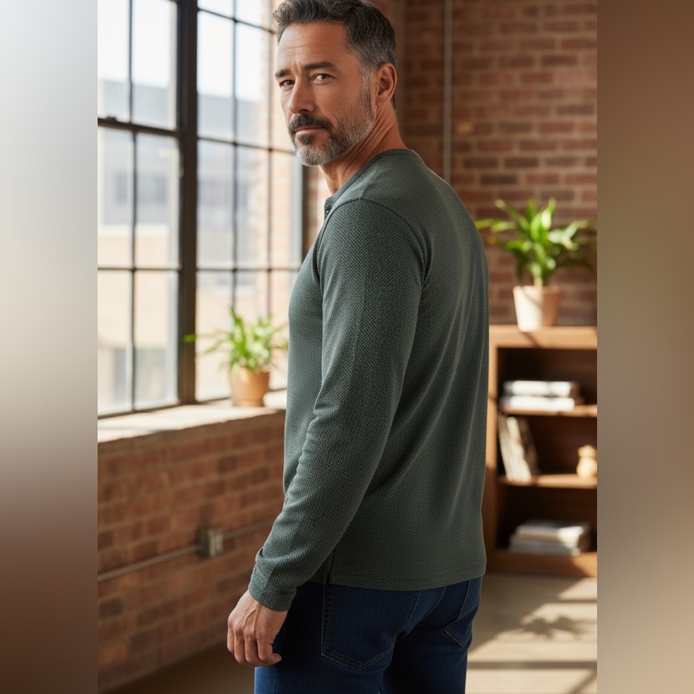 Henley Shirt Men’s XXL NWT | Herringbone Texture Long‑Sleeve Casual